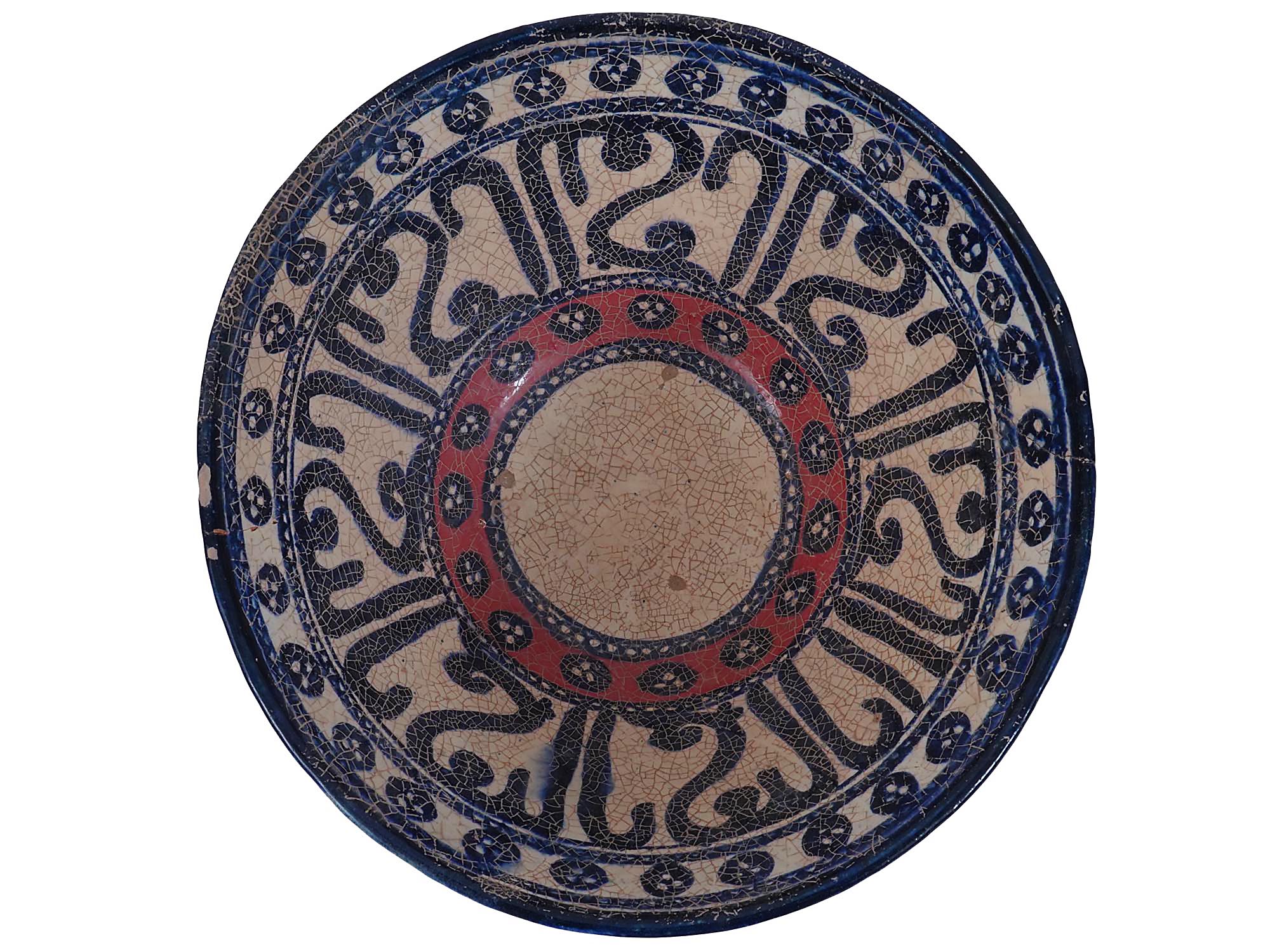 ANTIQUE PERSIAN CERAMIC BOWL WITH BLUE ORNAMENT PIC-0